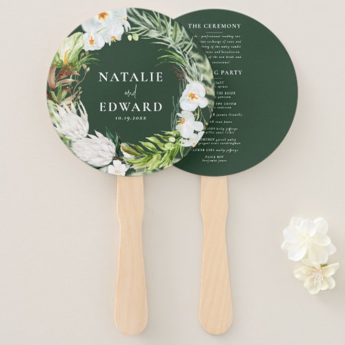 Pink teal  orchid tropical floral wedding hand fan