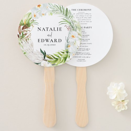 Pink teal  orchid tropical floral wedding hand fan