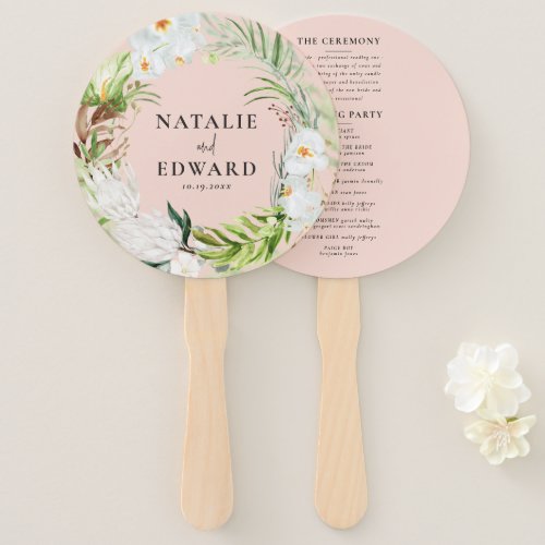 Pink teal  orchid tropical floral wedding hand fan