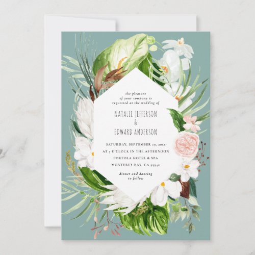 Pink teal  orchid tropical floral wedding invite