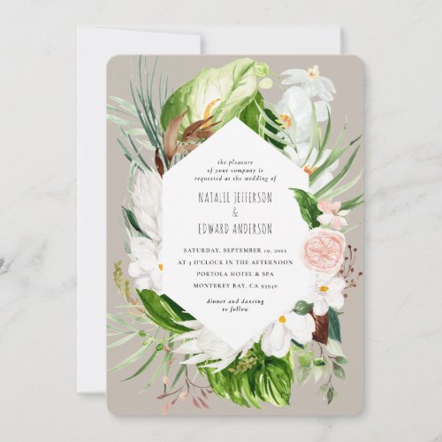 Pink teal  orchid tropical floral wedding invite