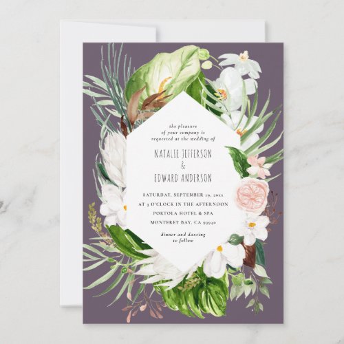 Pink teal  orchid tropical floral wedding invite