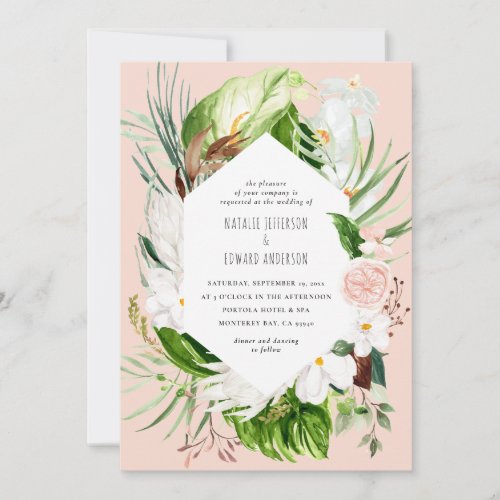 Pink teal  orchid tropical floral wedding invite
