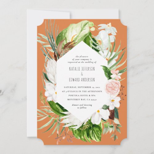 Pink teal  orchid tropical floral wedding invite