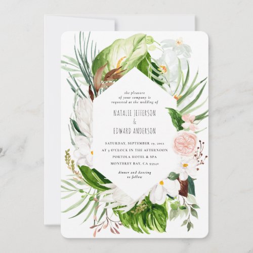 Pink teal  orchid tropical floral wedding invite