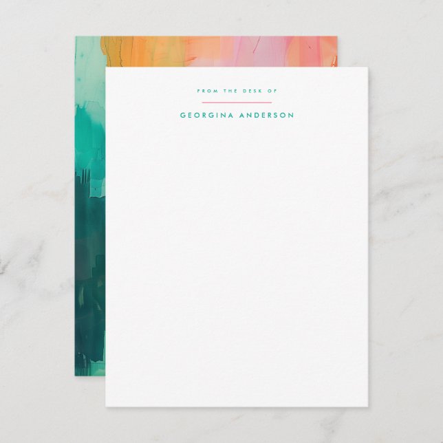 Pink Teal Painted Personal Stationery Note Card (Front/Back)