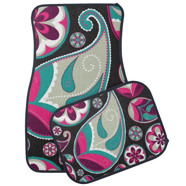 Pink Teal Paisley Pattern Car Mat (Set)