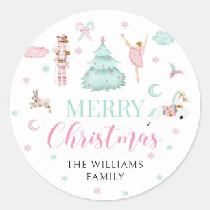Pink teal pastel nutcracker merry Christmas Classic Round Sticker