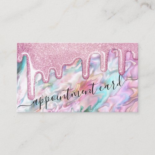 Pink Teal Pearl Opal Glitter Drips Appointment Business Card