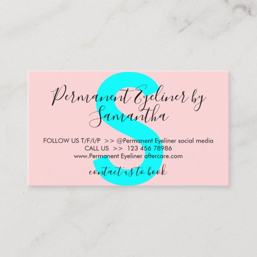 Pink Teal Permanent Eyeliner Avoids Aftercare Business Card