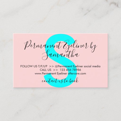 Customizable Pink Teal Permanent Eyeliner Avoids Aftercare Business Card