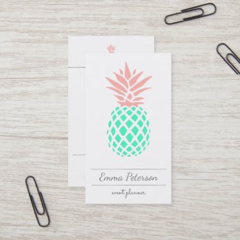 Pink Teal Pineapple Business Card by paesaggi at Zazzle