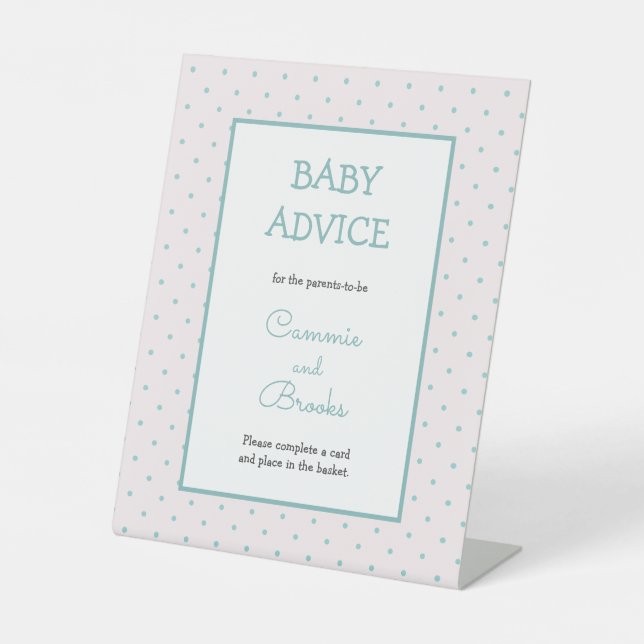 Pink Teal polka dot baby advice table sign (Front)