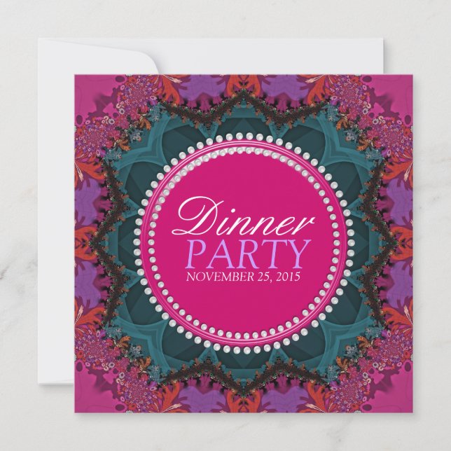 Pink Teal Pretty Ladies  Dinner Party Invitation (Front)