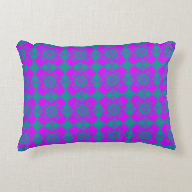Pink Teal Purple Checker Argyle Pattern Accent Pillow (Front)