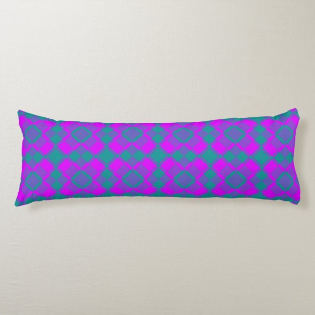 Pink Teal Purple Checker Argyle Pattern Body Pillow (Front)