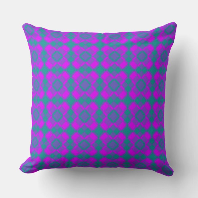 Pink Teal Purple Checker Argyle Pattern Throw Pillow (Front)