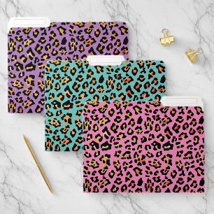 Pink Teal Purple Leopard Animal Print File Folder