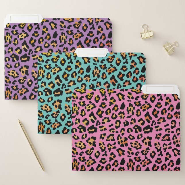 Pink Teal Purple Leopard Animal Print File Folder (Set)