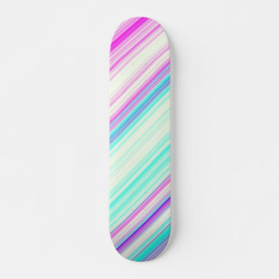 Pink Teal Purple Trendy Stripe Pattern Skateboard