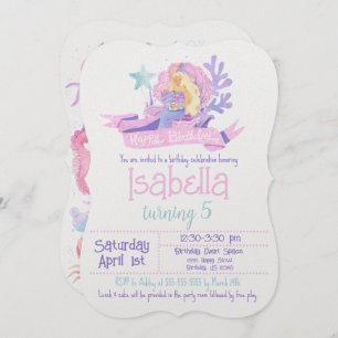 Pink, Teal, & Purple Watercolor Mermaid Birthday Invitation