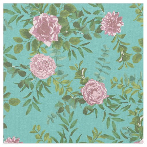 Pink Teal Roses Floral Flowers Fabric
