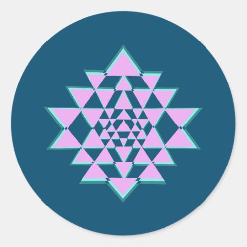Pink Teal Sacred Sanskrit Sri Yantra Symbol Yoga Classic Round Sticker