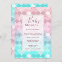 Pink teal scallope mermaid gradient Baby Shower Invitation