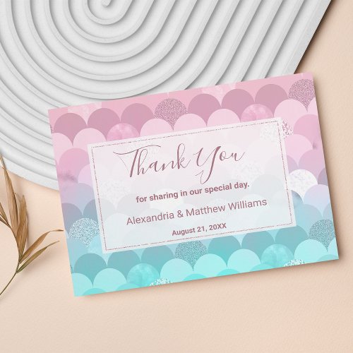 Pink teal scallope mermaid gradient Thank You Postcard