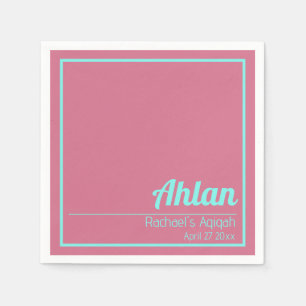 Pink Teal Solid Color Plain, Aqiqah Baby Shower Napkins
