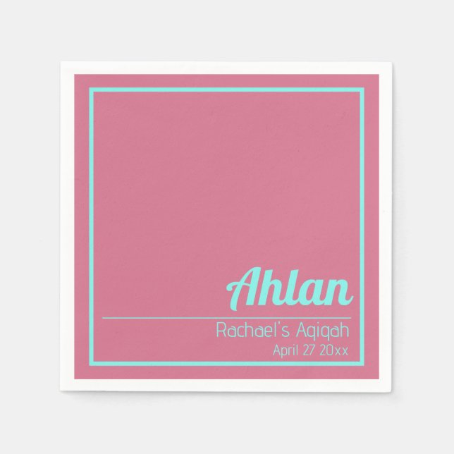 Pink Teal Solid Color Plain, Aqiqah Baby Shower Napkins (Front)