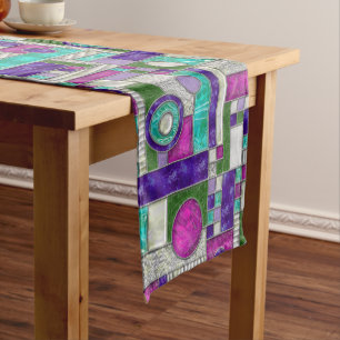 Pink Teal Stained Glass Short Table Runner