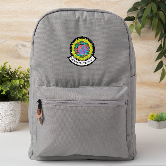 Pink-Teal Standard Ribbon by Kenneth Yoncich Patch (On Backpack)