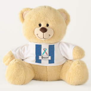 Pink-Teal Standard Ribbon by Kenneth Yoncich Teddy Bear