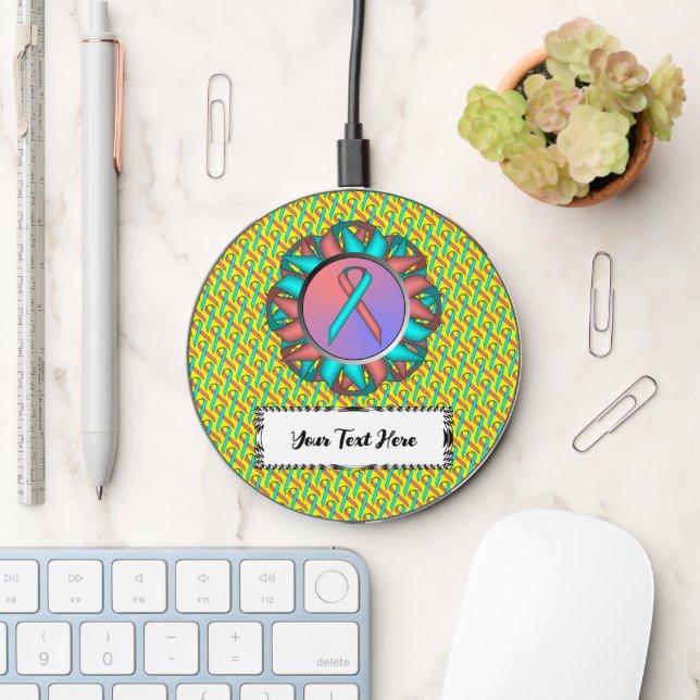 Pink-Teal Standard Ribbon by Kenneth Yoncich Wireless Charger (Desk)