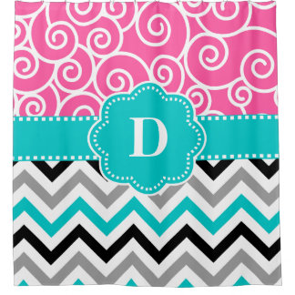 Pink Teal Swirl Chevron Personalized Shower Curtain
