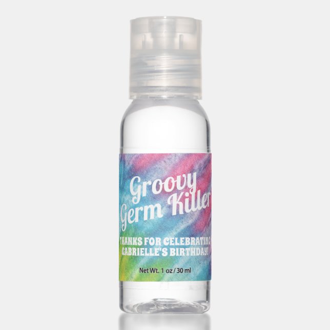 Pink Teal Tie Dye Personalized Party Favor Hand Sanitizer (Front)