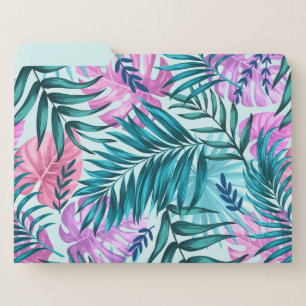 Pink & Teal Tropical Palm & Monstera Leaves File Folder