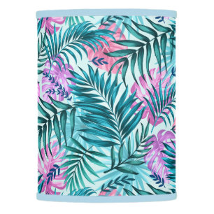 Pink & Teal Tropical Palm & Monstera Leaves Lamp Shade