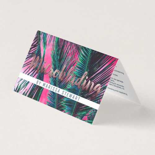 Pink Teal Tropical Summer Palm Tree Fronds Business Card