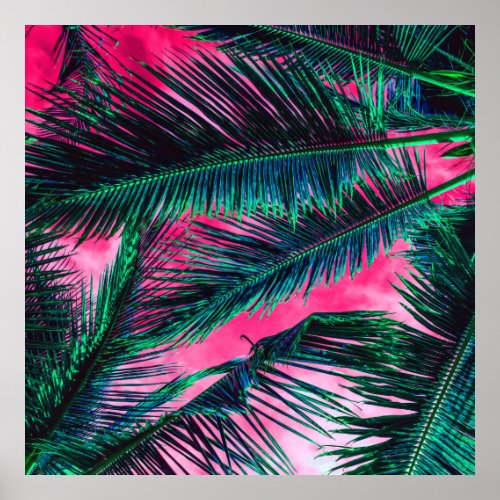 Pink Teal Tropical Summer Palm Tree Fronds Poster