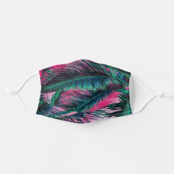 Pink Teal Tropical Summer Palm Tree Fronds Safety Adult Cloth Face Mask by BlackStrawberry_Co at Zazzle