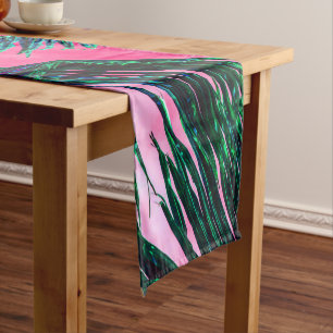Pink Teal Tropical Summer Palm Tree Fronds Short Table Runner