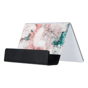Pink Teal Watercolor Desk Business Card Holder
