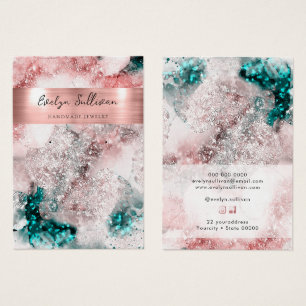 Pink teal watercolor earring display card