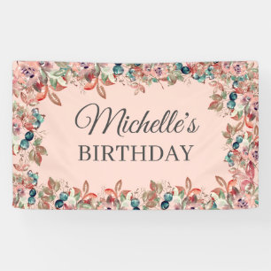 Pink Teal Watercolor Floral Birthday Banner