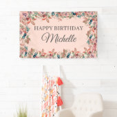 Pink Teal Watercolor Floral Happy Birthday Banner | Zazzle