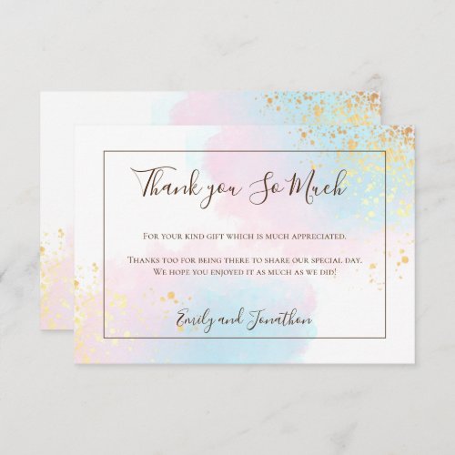 Pink Teal Watercolor Gold Confetti Wedding Thank You Card
