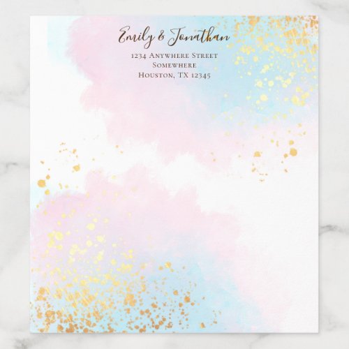 Pink Teal Watercolor Gold Name Address Wedding Envelope Liner
