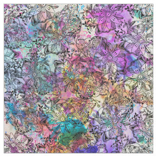 Pink teal watercolor hand painted tangle floral fabric